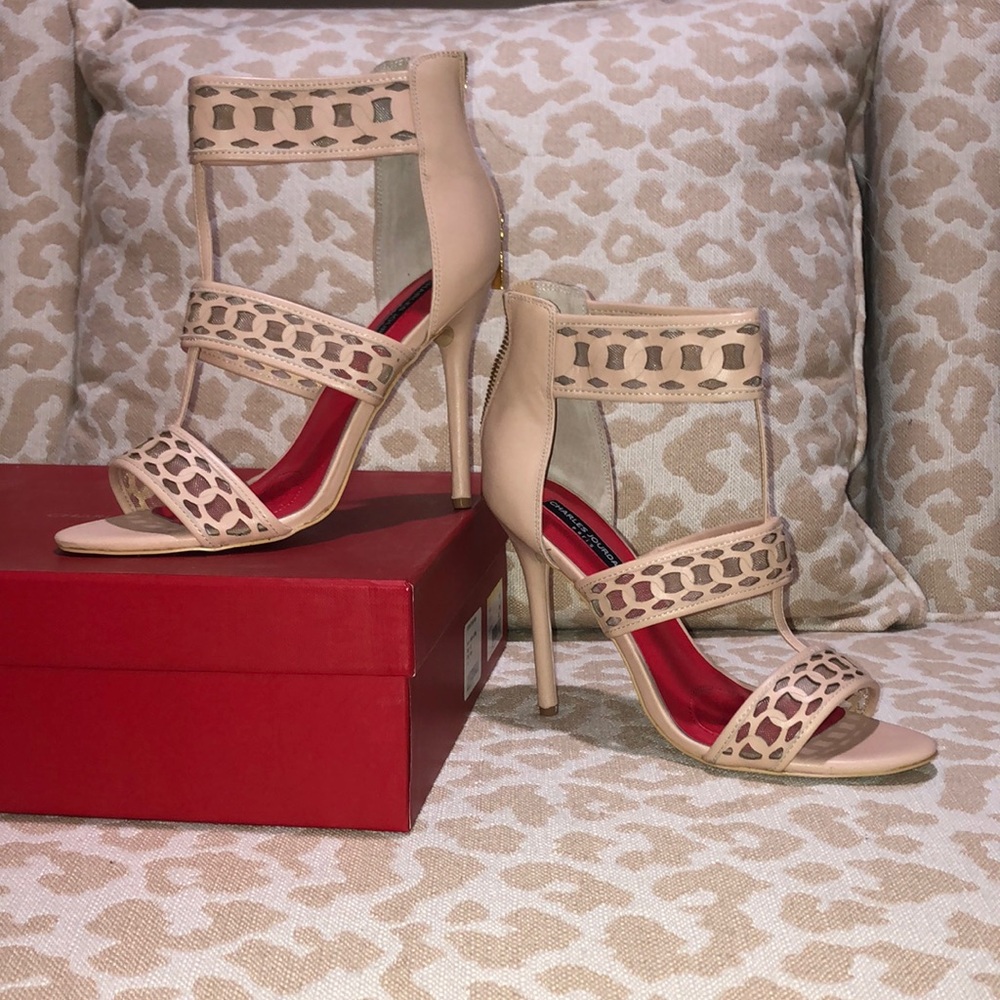 Designer cage heels Nude color